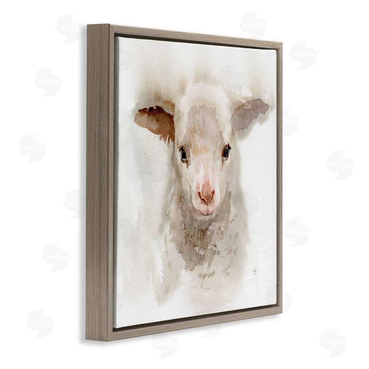 Verbrugge Watercolor Baby Lamb Farm Portrait Minimal Shaggy Animal Brown Floating Frame Canvas Wall Art Print