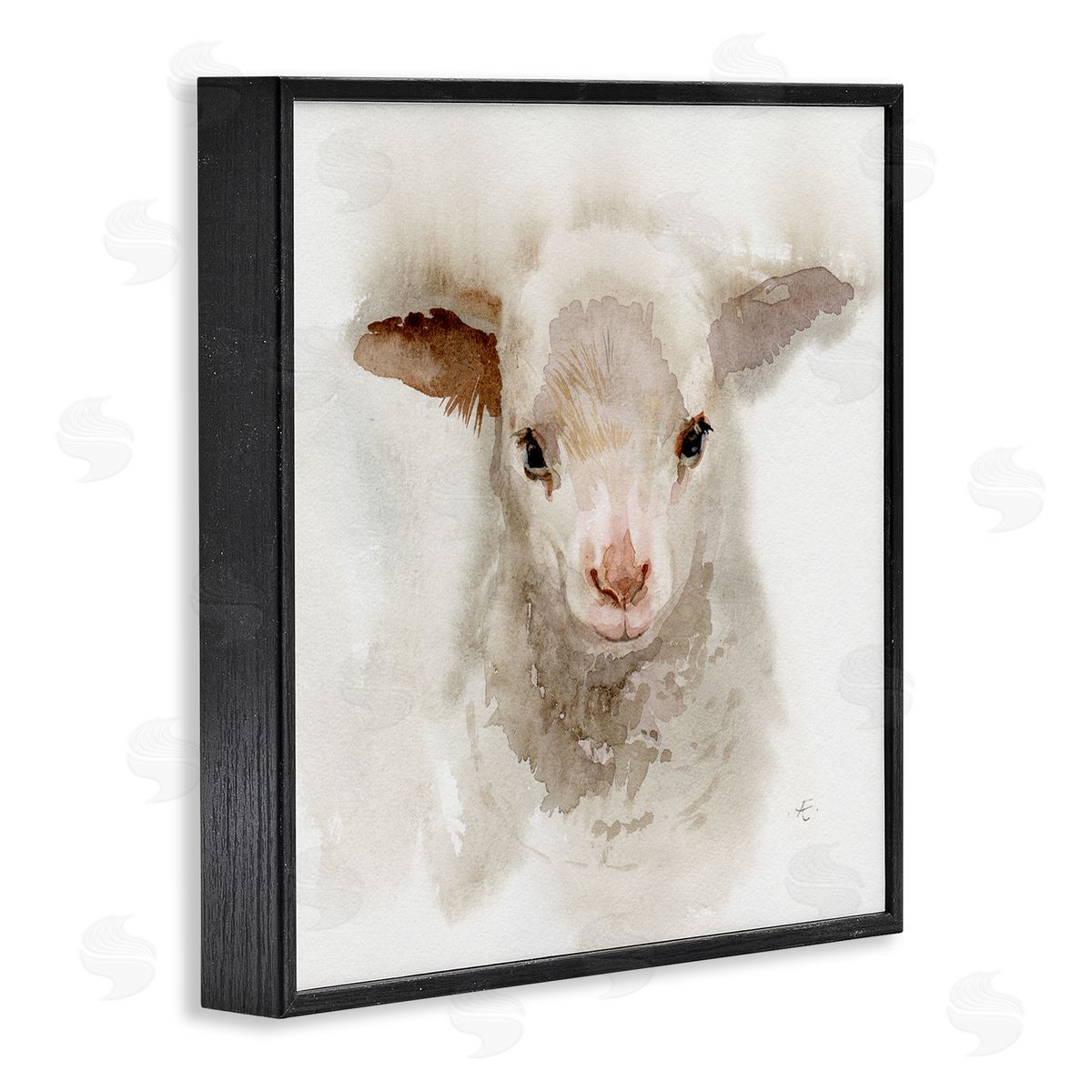Verbrugge Watercolor Baby Lamb Farm Portrait Minimal Shaggy Animal Black Framed Glicee Wall Art Print