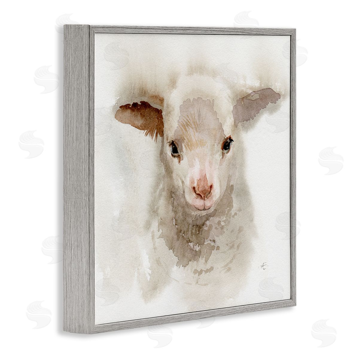 Verbrugge Watercolor Baby Lamb Farm Portrait Minimal Shaggy Animal Gray Framed Glicee Wall Art Print