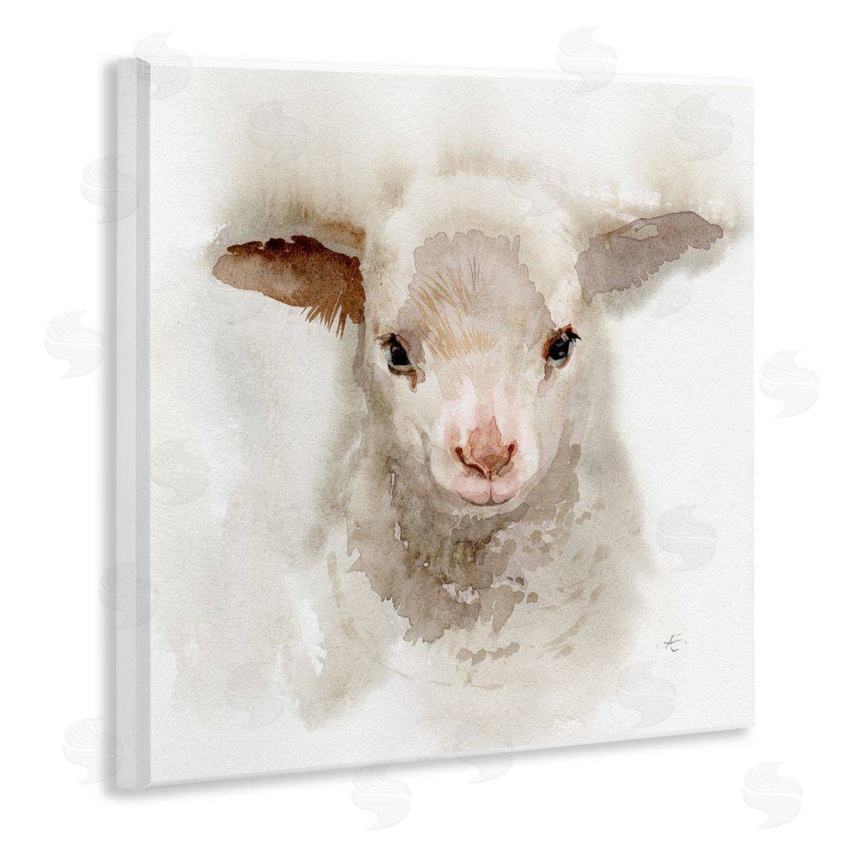 Verbrugge Watercolor Baby Lamb Farm Portrait Minimal Shaggy Animal Wooden Wall Plaque Art Print