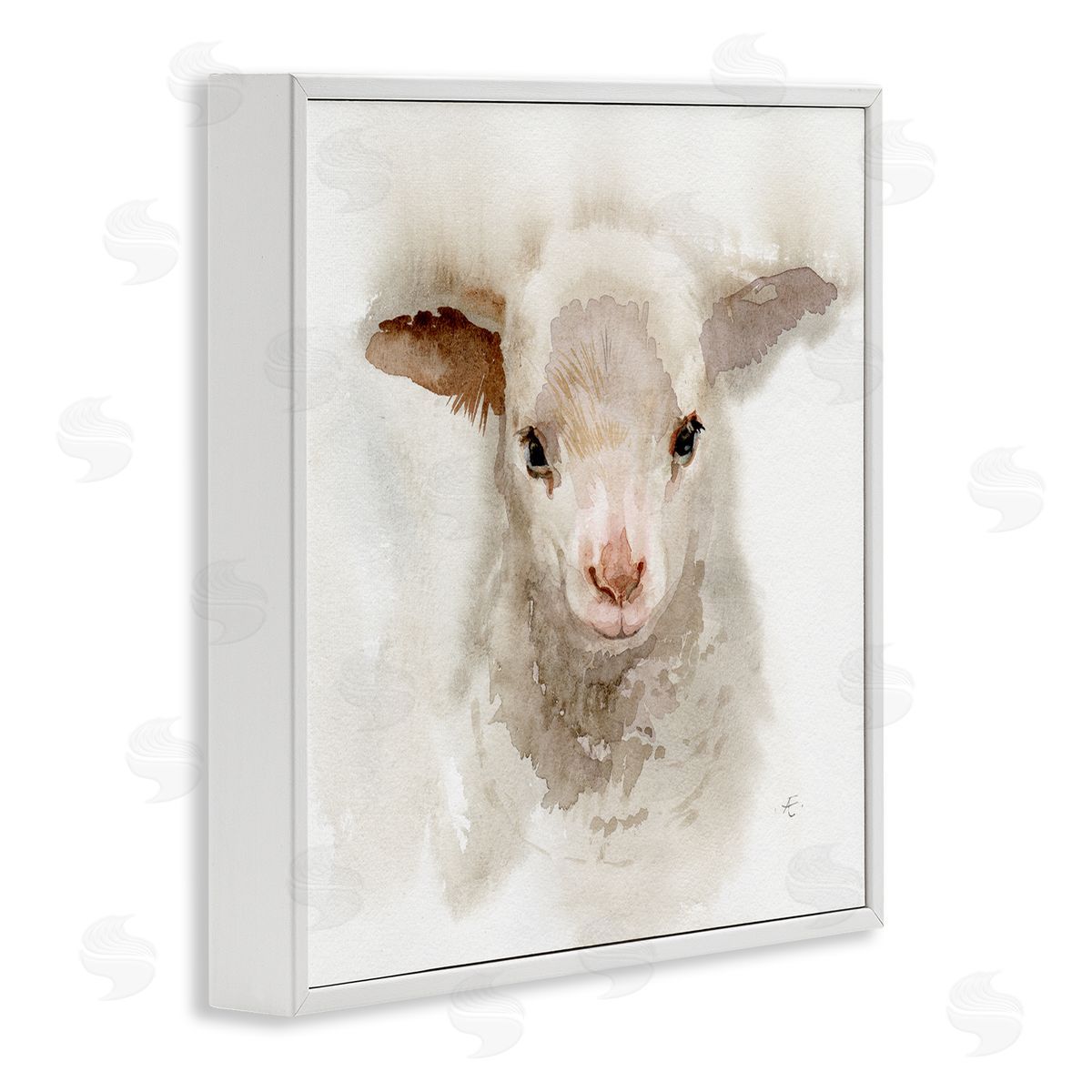 Verbrugge Watercolor Baby Lamb Farm Portrait Minimal Shaggy Animal White Framed Glicee Wall Art Print