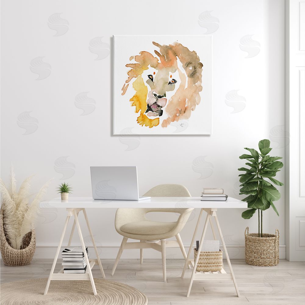 Verbrugge Watercolor Lion's Mane Sun Portrait Minimal Safari Animal Canvas Wall Art in Room