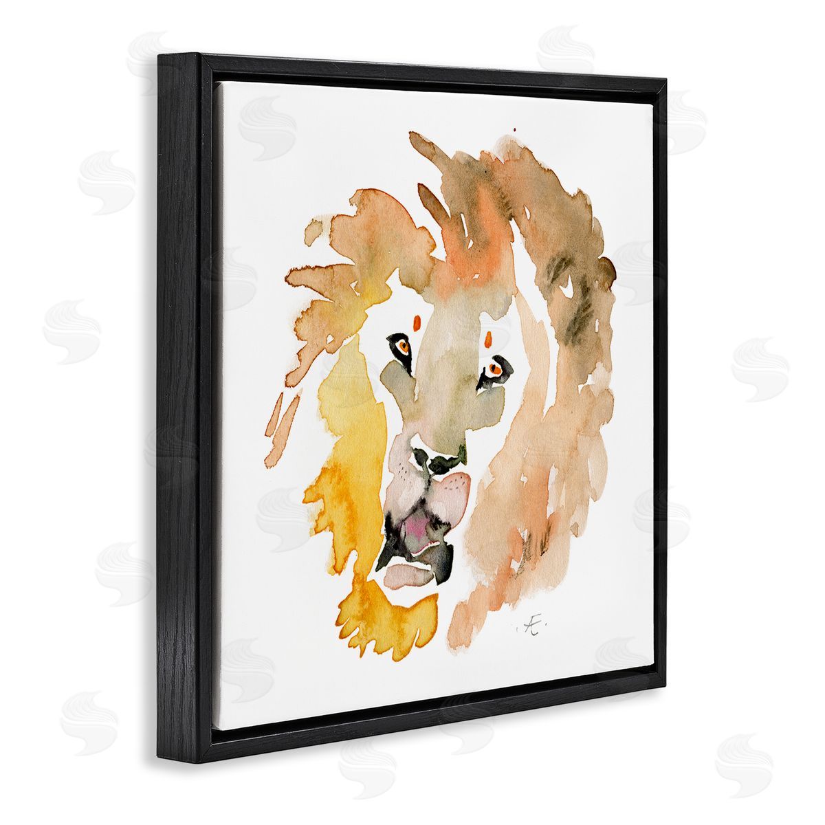 Verbrugge Watercolor Lion's Mane Sun Portrait Minimal Safari Animal Black Floating Frame Canvas Wall Art Print