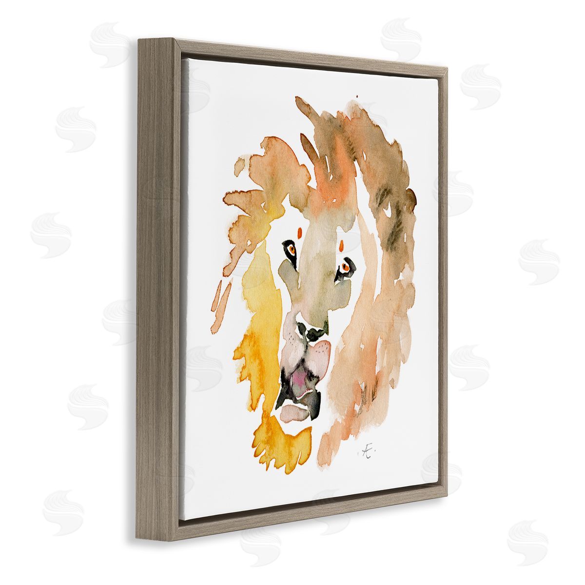 Verbrugge Watercolor Lion's Mane Sun Portrait Minimal Safari Animal Brown Floating Frame Canvas Wall Art Print