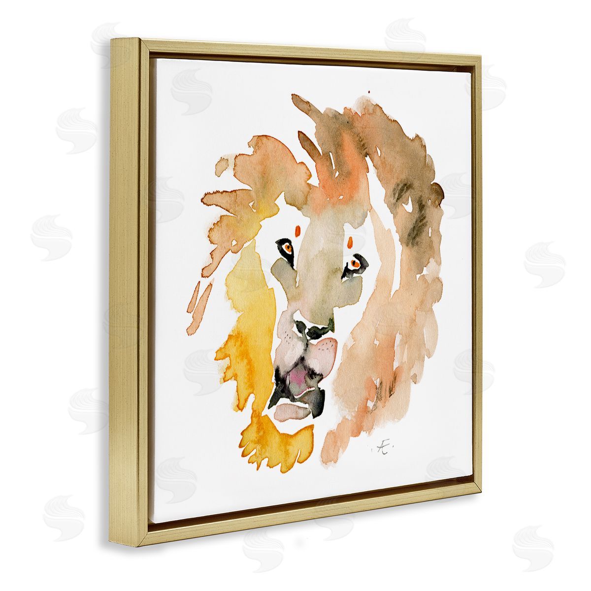 Verbrugge Watercolor Lion's Mane Sun Portrait Minimal Safari Animal Gold Floating Frame Canvas Wall Art Print