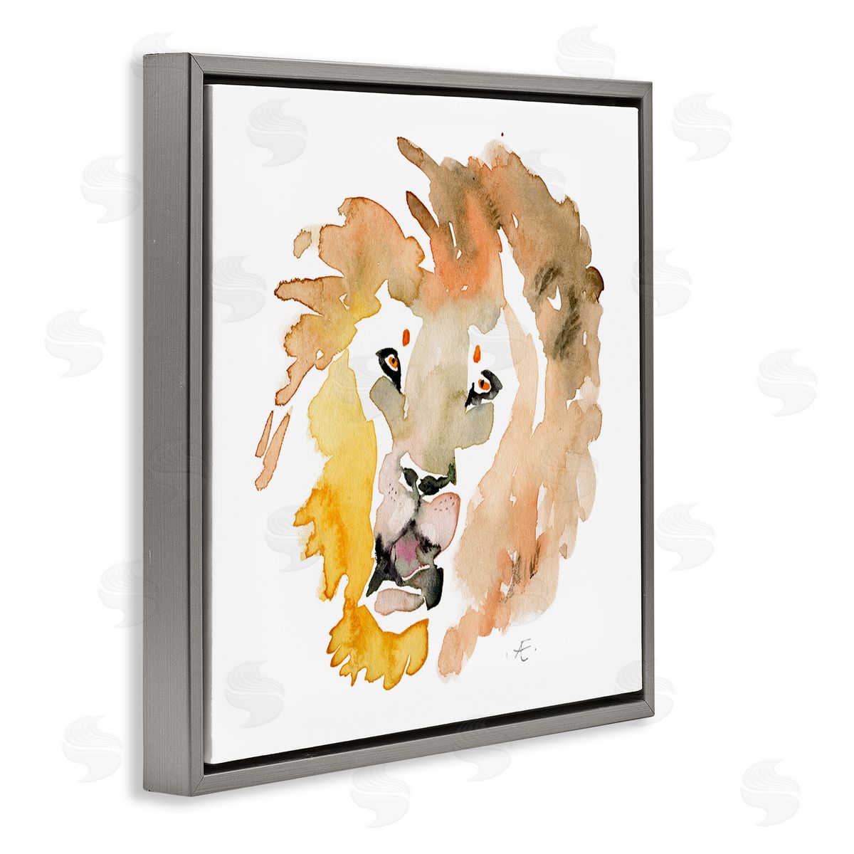 Verbrugge Watercolor Lion's Mane Sun Portrait Minimal Safari Animal Gray Floating Frame Canvas Wall Art Print
