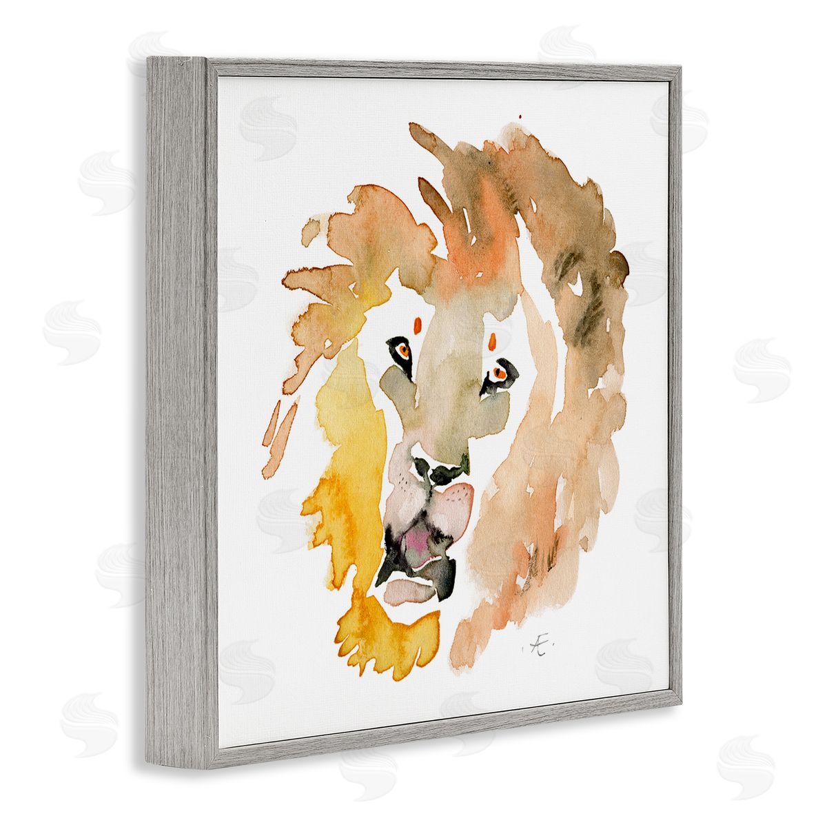 Verbrugge Watercolor Lion's Mane Sun Portrait Minimal Safari Animal Gray Framed Glicee Wall Art Print