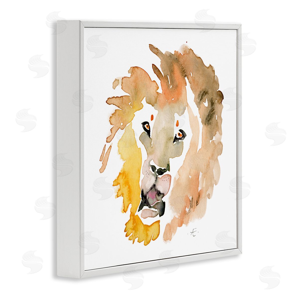 Verbrugge Watercolor Lion's Mane Sun Portrait Minimal Safari Animal White Framed Glicee Wall Art Print