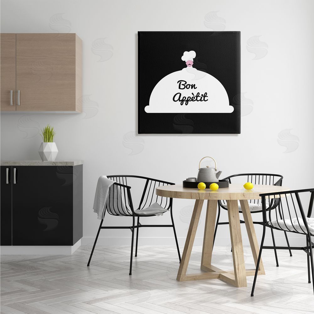 Bellassai Art Bon Appetit Phrase Mustache Chef Modern Design Canvas Wall Art in Room