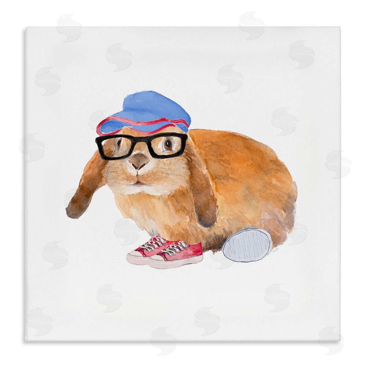 Lanie Loreth Baby Rabbit Glasses Blue Hat Playful Red Shoes Stretched Canvas Wall Art Print