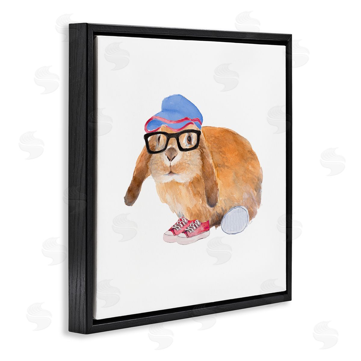 Lanie Loreth Baby Rabbit Glasses Blue Hat Playful Red Shoes Black Floating Frame Canvas Wall Art Print