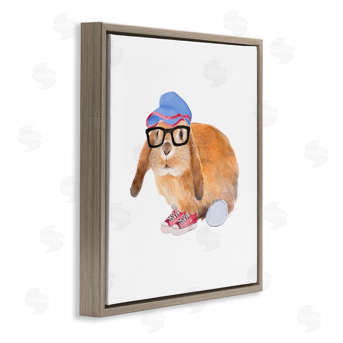 Lanie Loreth Baby Rabbit Glasses Blue Hat Playful Red Shoes Brown Floating Frame Canvas Wall Art Print