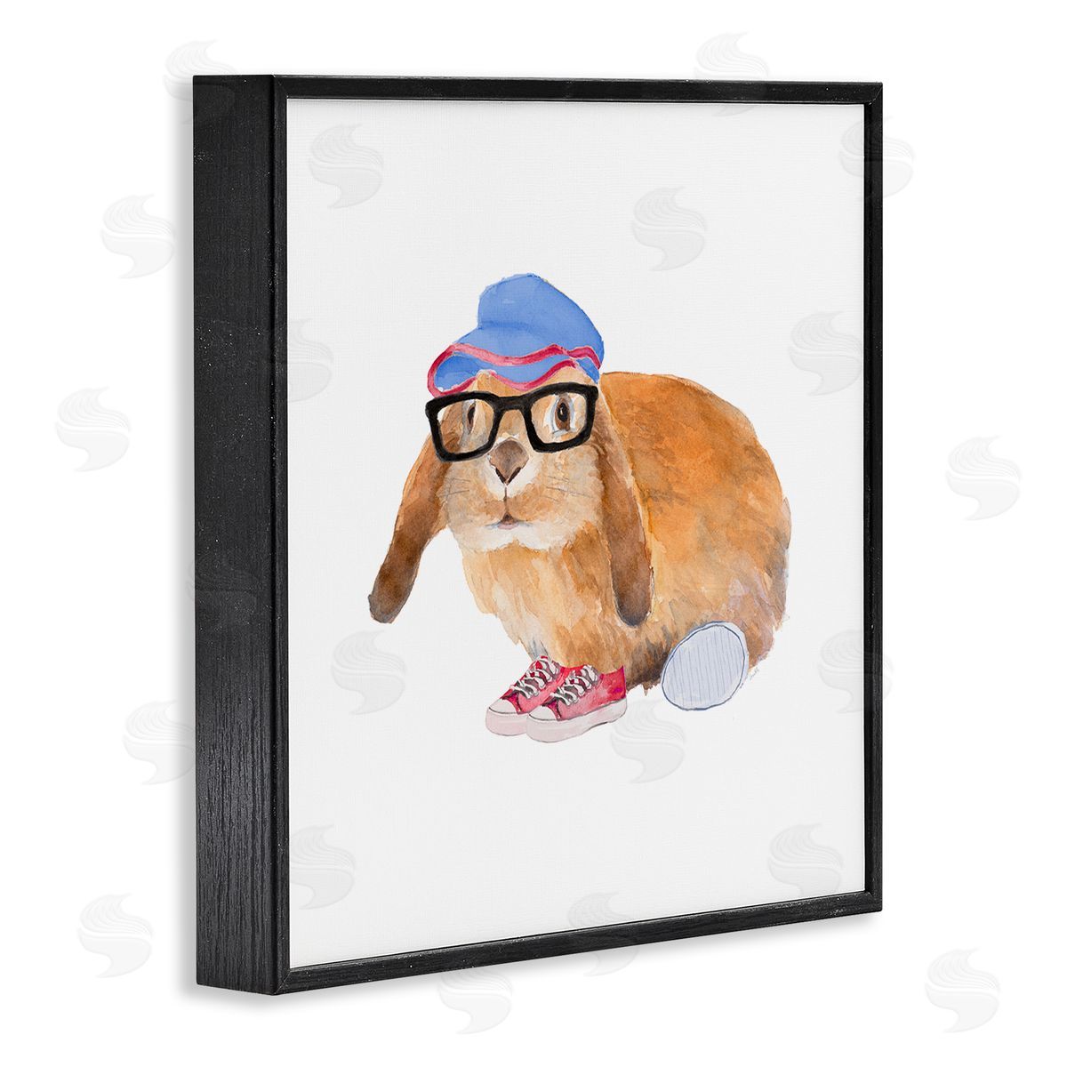 Lanie Loreth Baby Rabbit Glasses Blue Hat Playful Red Shoes Black Framed Glicee Wall Art Print