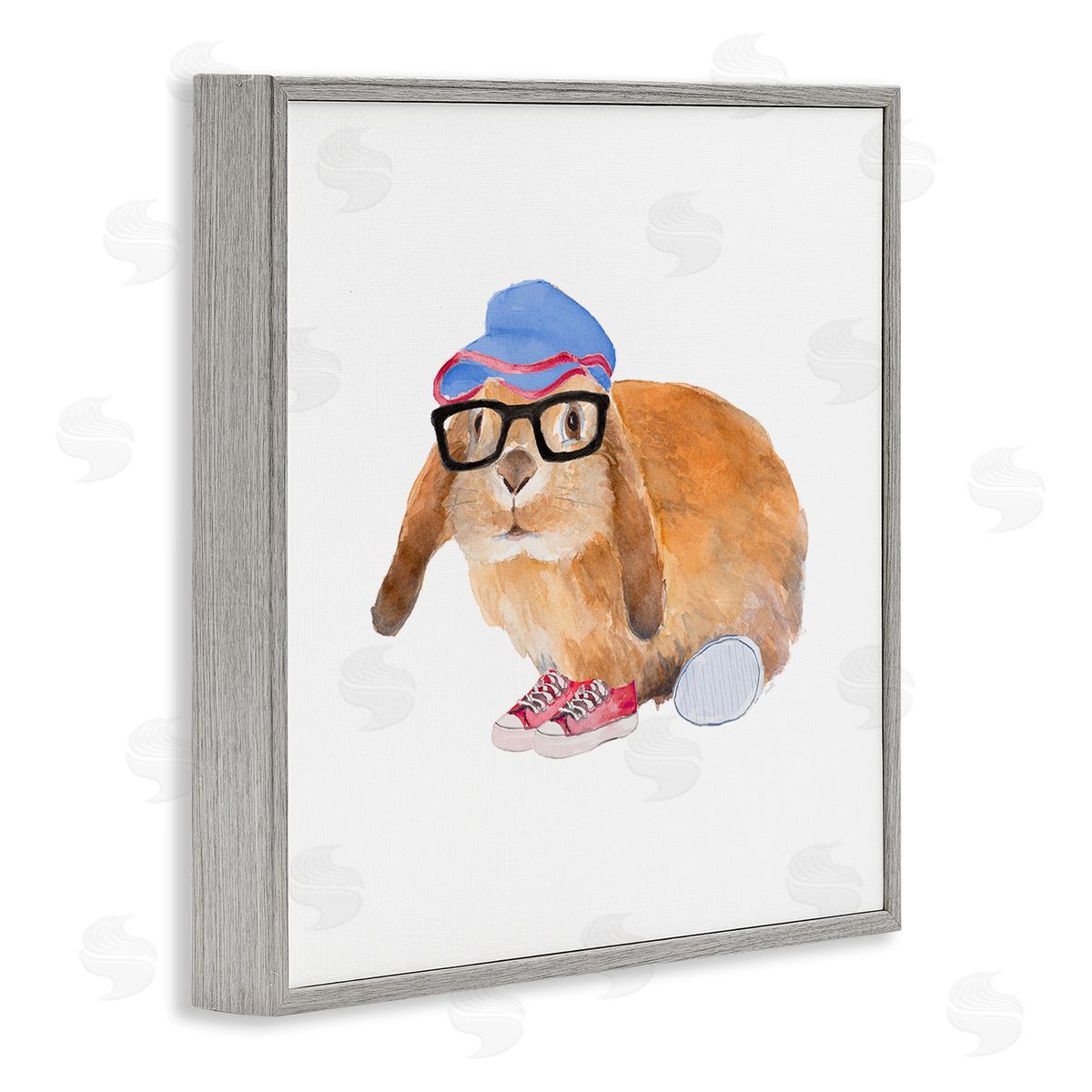 Lanie Loreth Baby Rabbit Glasses Blue Hat Playful Red Shoes Gray Framed Glicee Wall Art Print