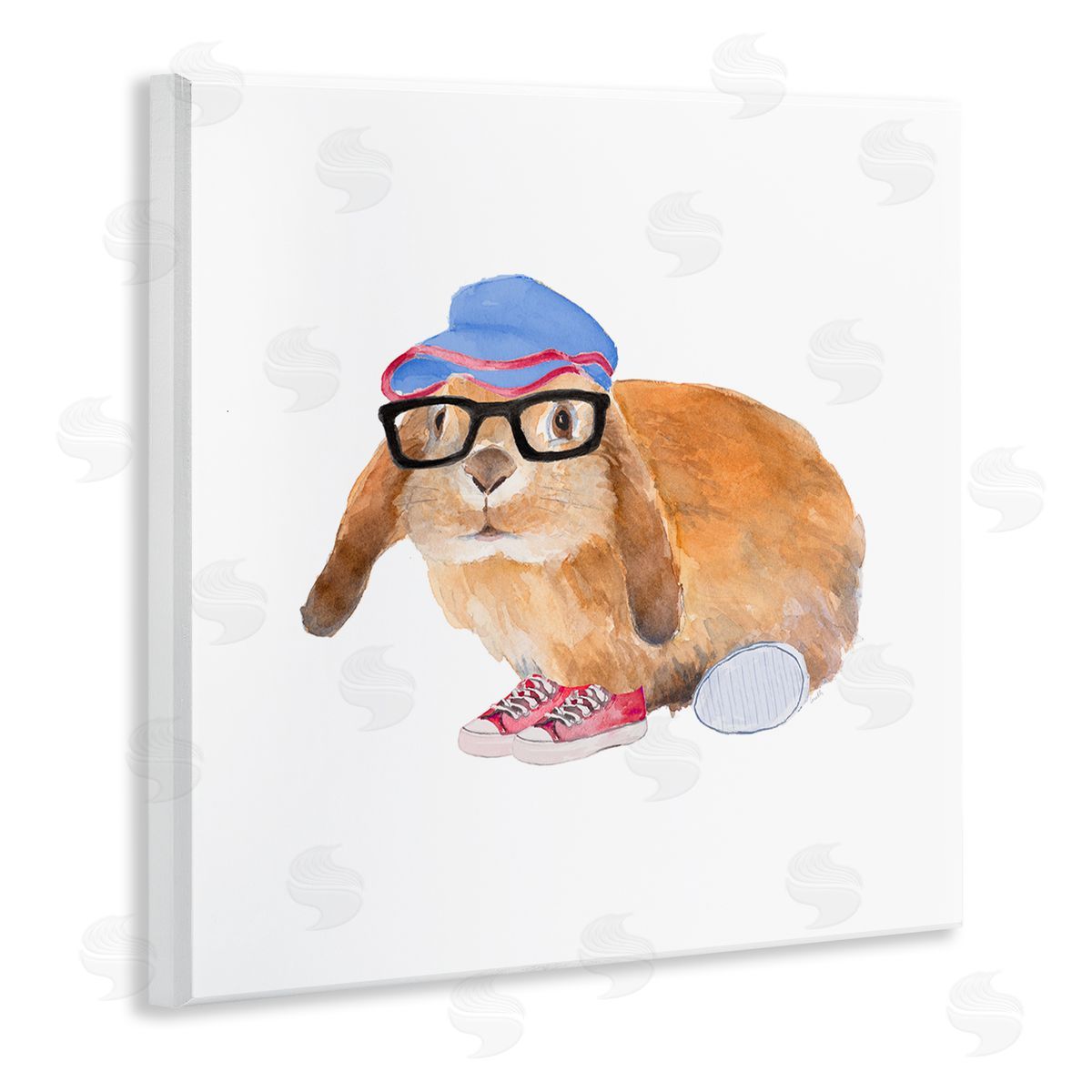 Lanie Loreth Baby Rabbit Glasses Blue Hat Playful Red Shoes Wooden Wall Plaque Art Print