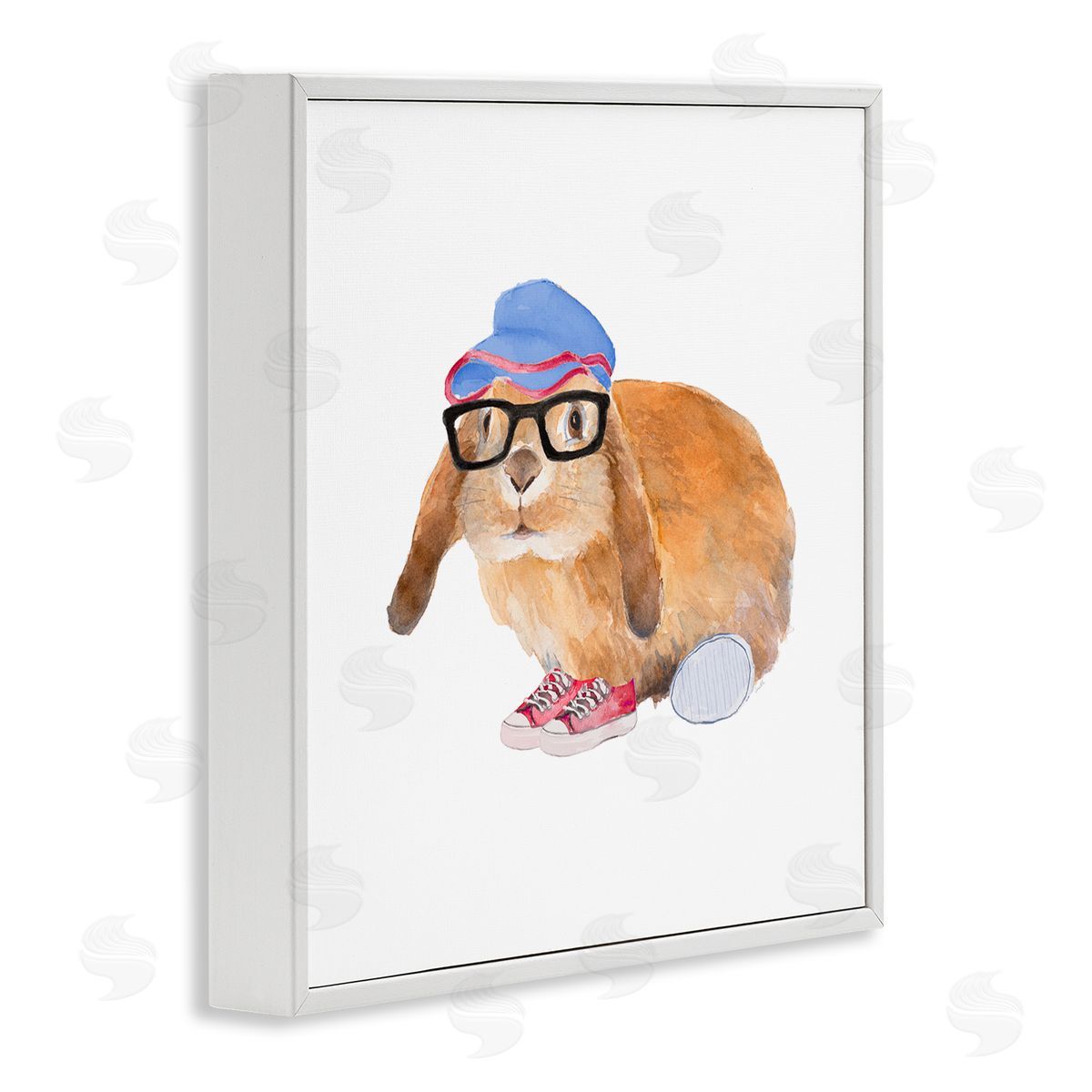 Lanie Loreth Baby Rabbit Glasses Blue Hat Playful Red Shoes White Framed Glicee Wall Art Print