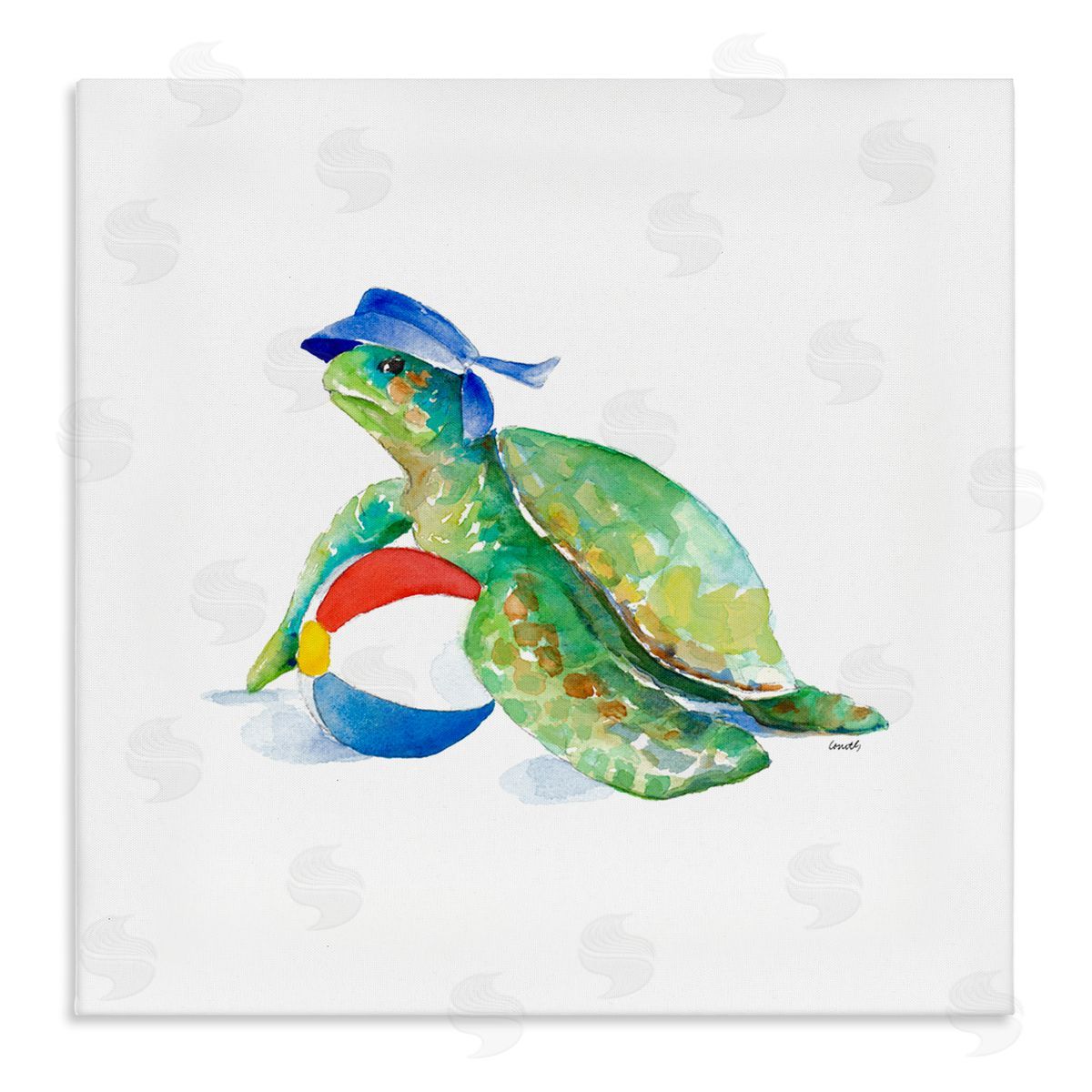 Lanie Loreth Ocean Tortoise Playful Beach Ball Aquatic Turtle Stretched Canvas Wall Art Print