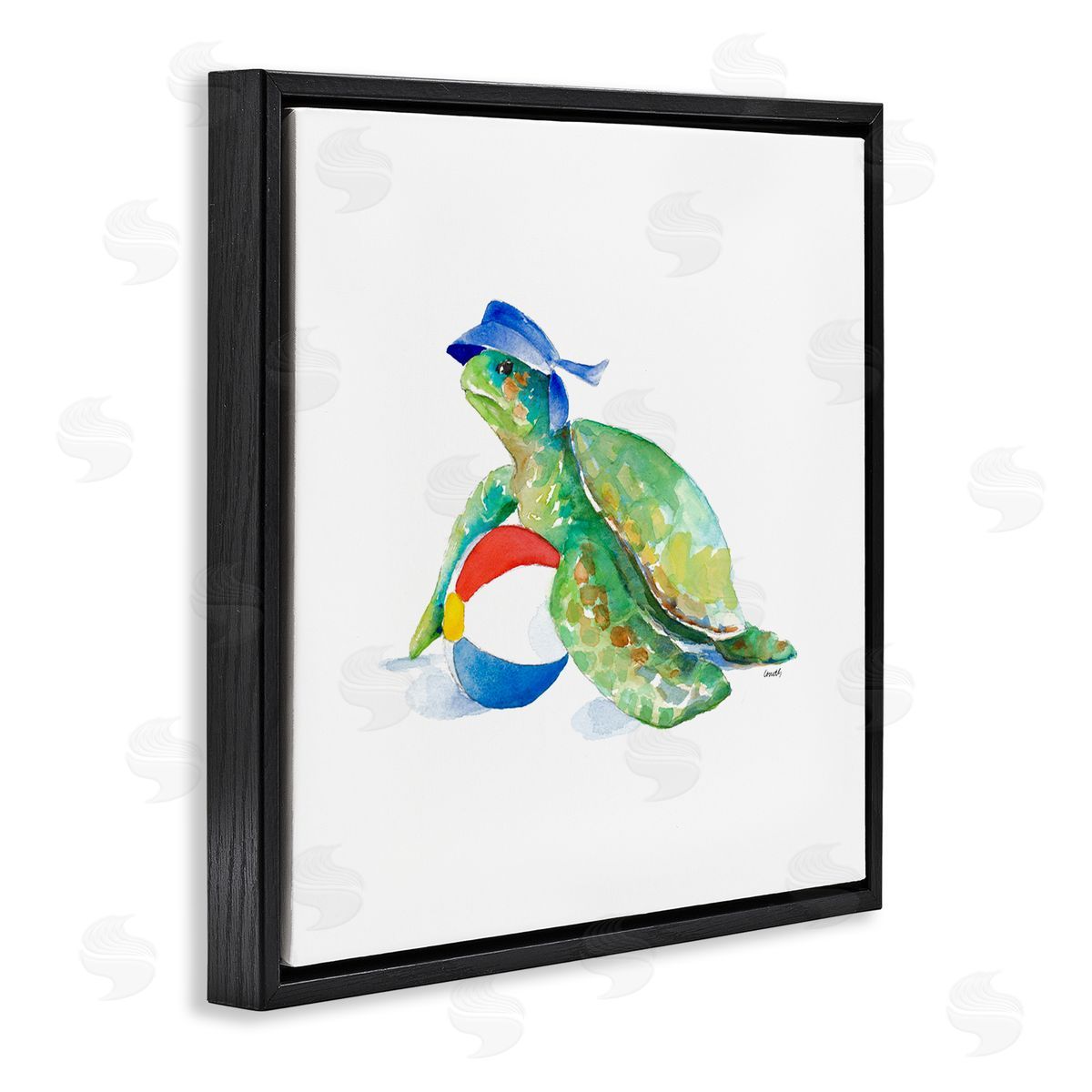 Lanie Loreth Ocean Tortoise Playful Beach Ball Aquatic Turtle Black Floating Frame Canvas Wall Art Print