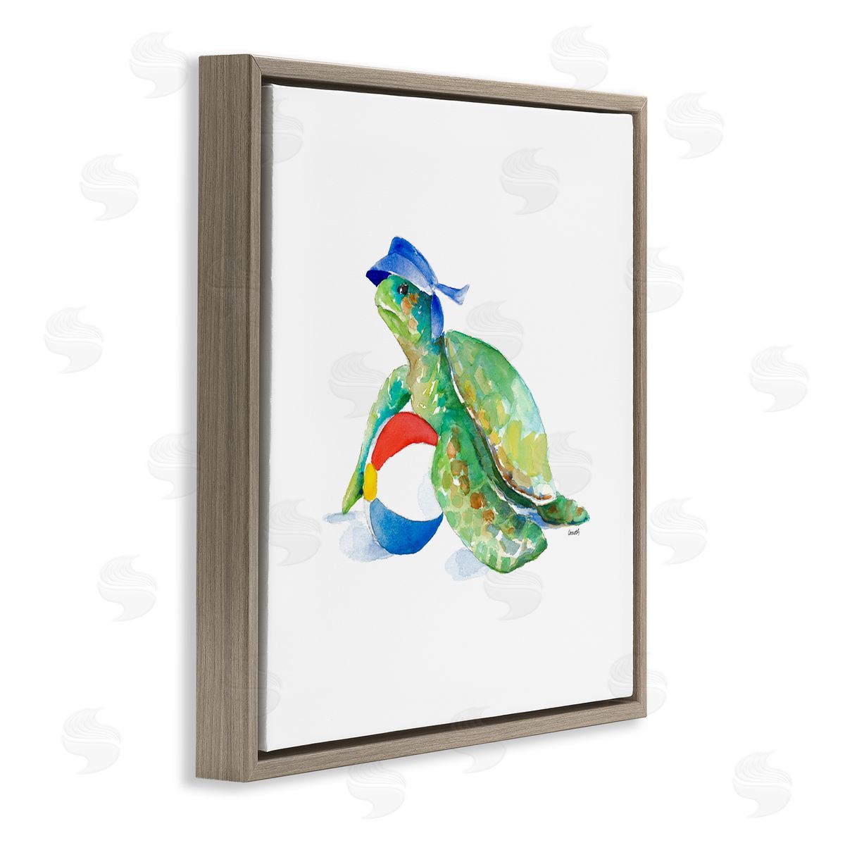 Lanie Loreth Ocean Tortoise Playful Beach Ball Aquatic Turtle Brown Floating Frame Canvas Wall Art Print
