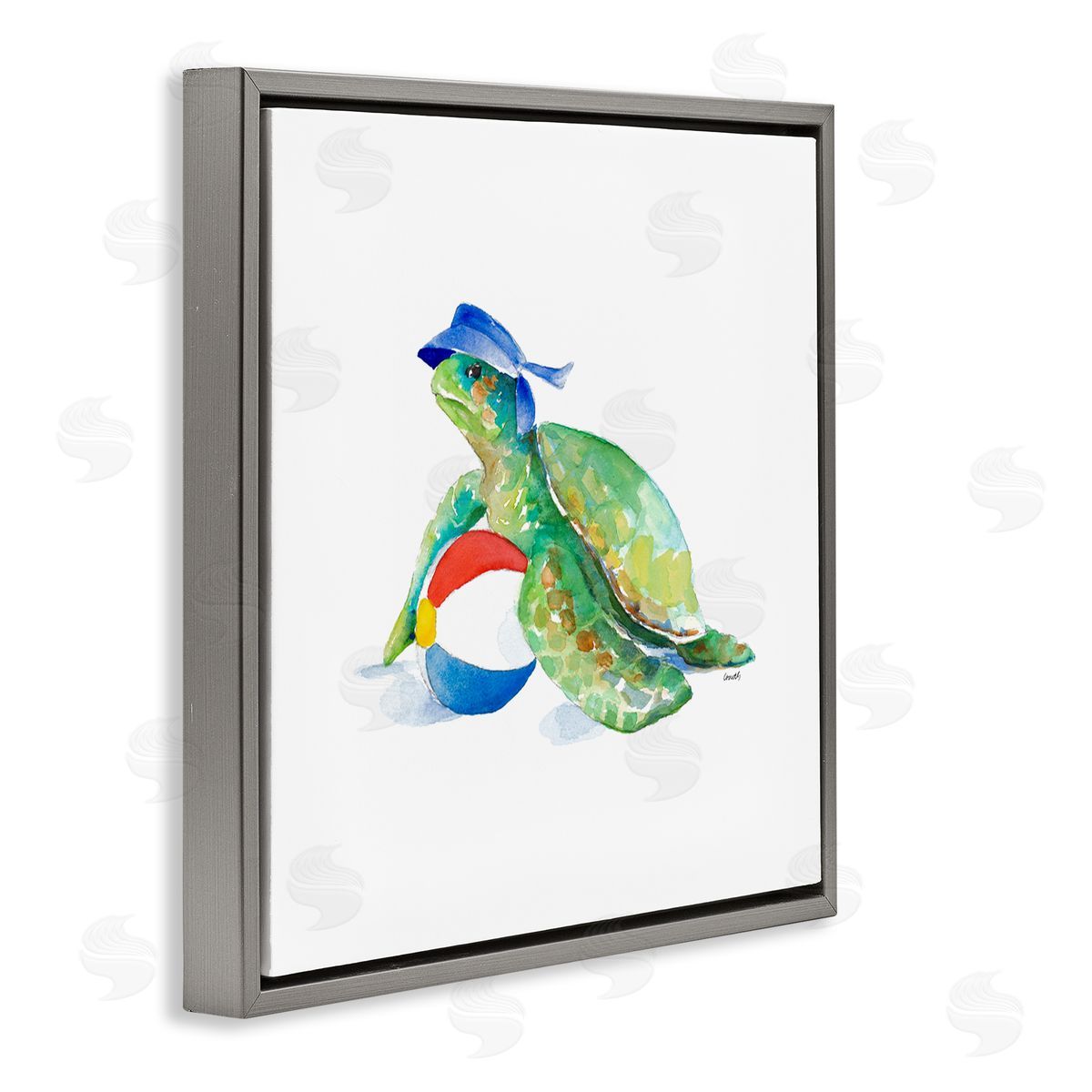 Lanie Loreth Ocean Tortoise Playful Beach Ball Aquatic Turtle Gray Floating Frame Canvas Wall Art Print