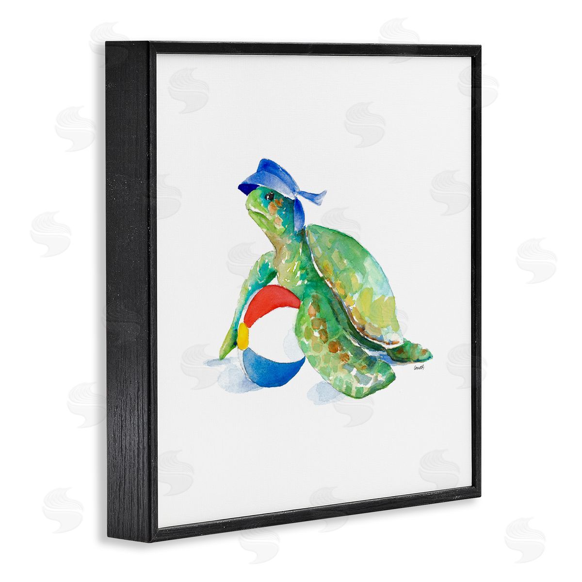 Lanie Loreth Ocean Tortoise Playful Beach Ball Aquatic Turtle Black Framed Glicee Wall Art Print