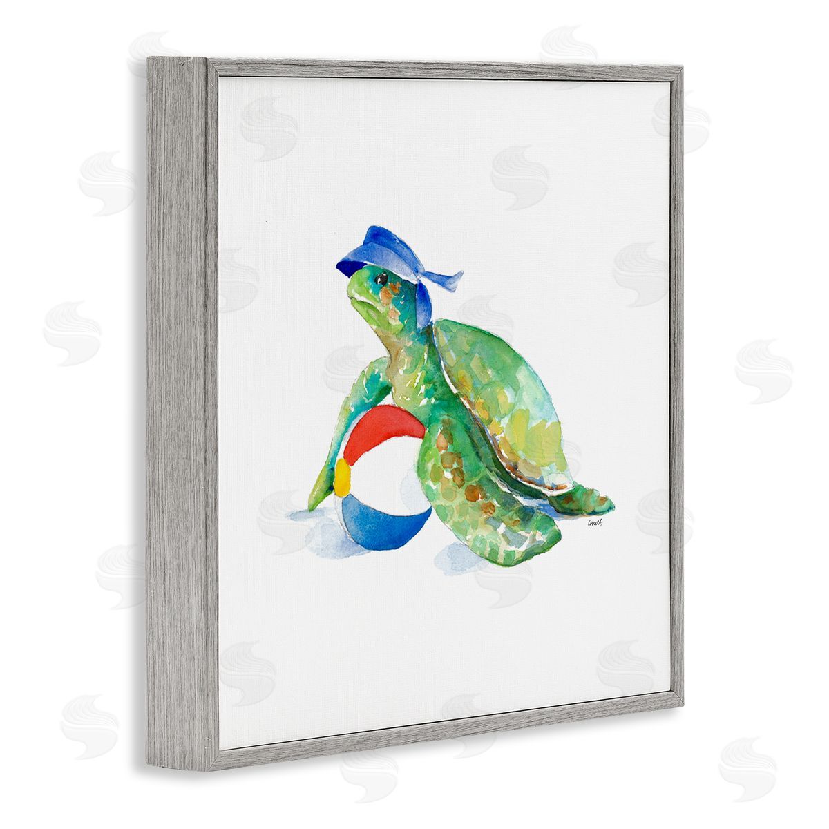 Lanie Loreth Ocean Tortoise Playful Beach Ball Aquatic Turtle Gray Framed Glicee Wall Art Print