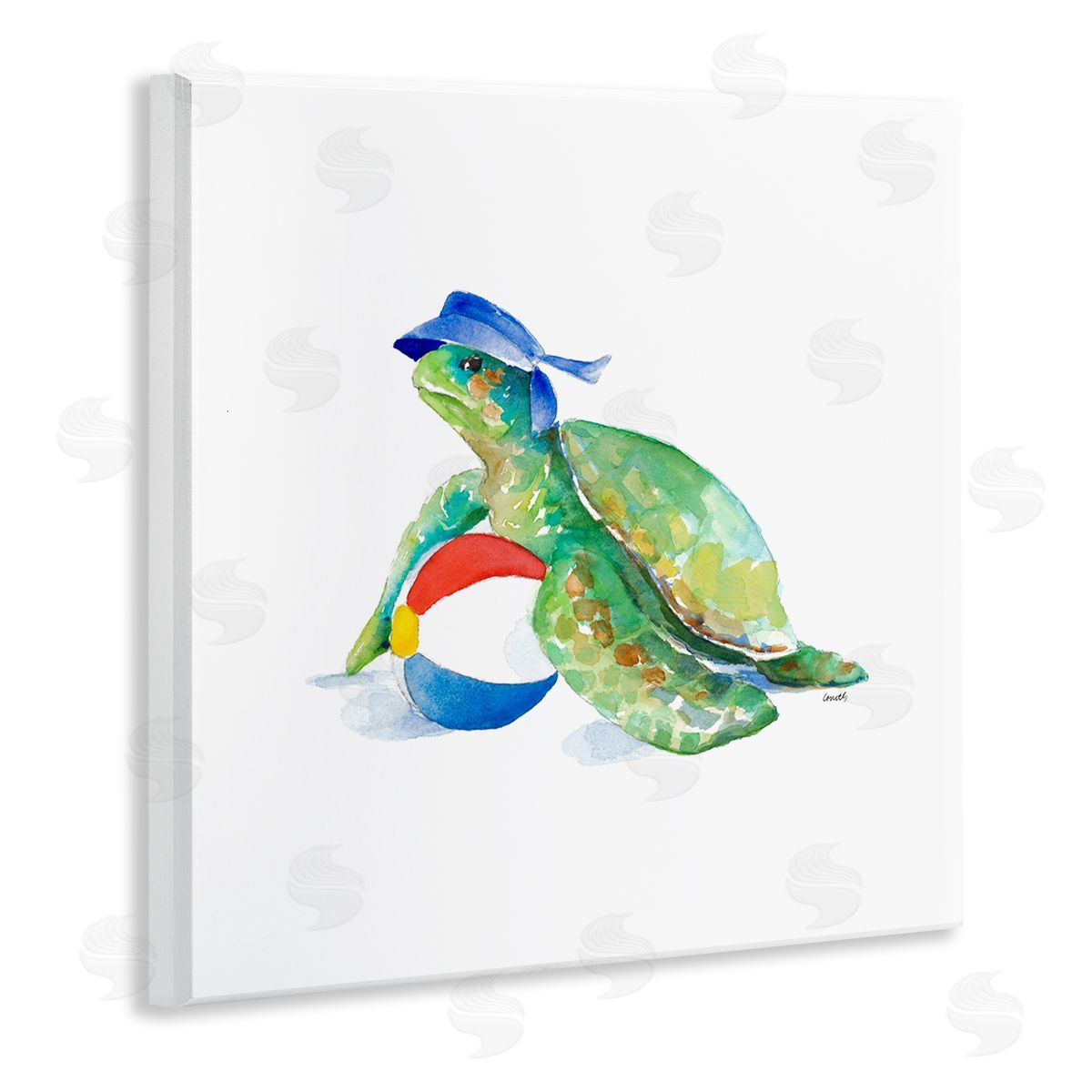 Lanie Loreth Ocean Tortoise Playful Beach Ball Aquatic Turtle Wooden Wall Plaque Art Print
