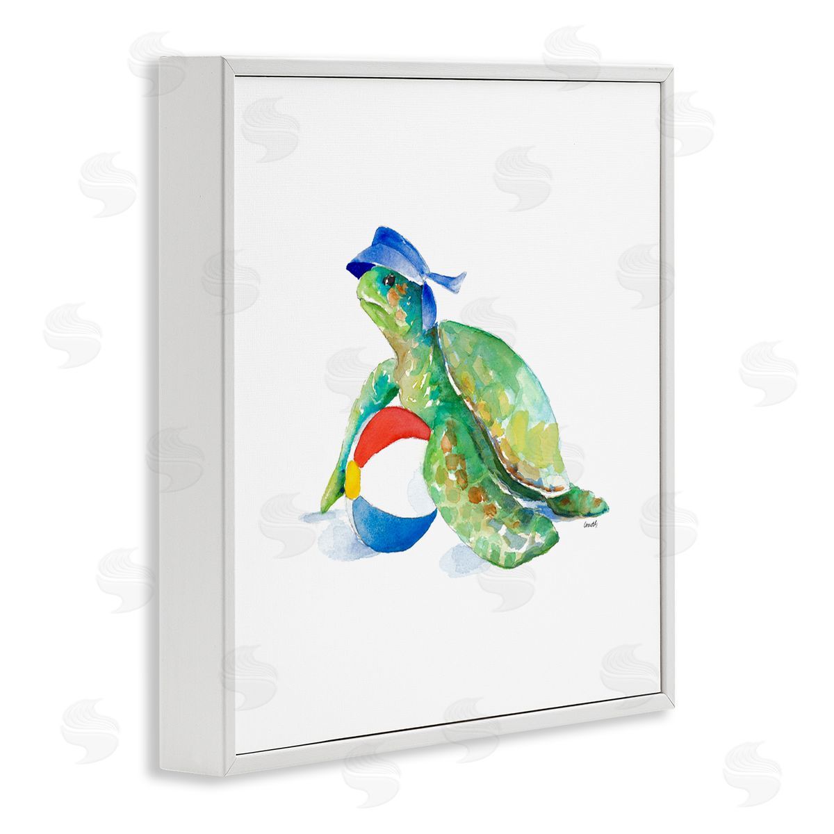 Lanie Loreth Ocean Tortoise Playful Beach Ball Aquatic Turtle White Framed Glicee Wall Art Print