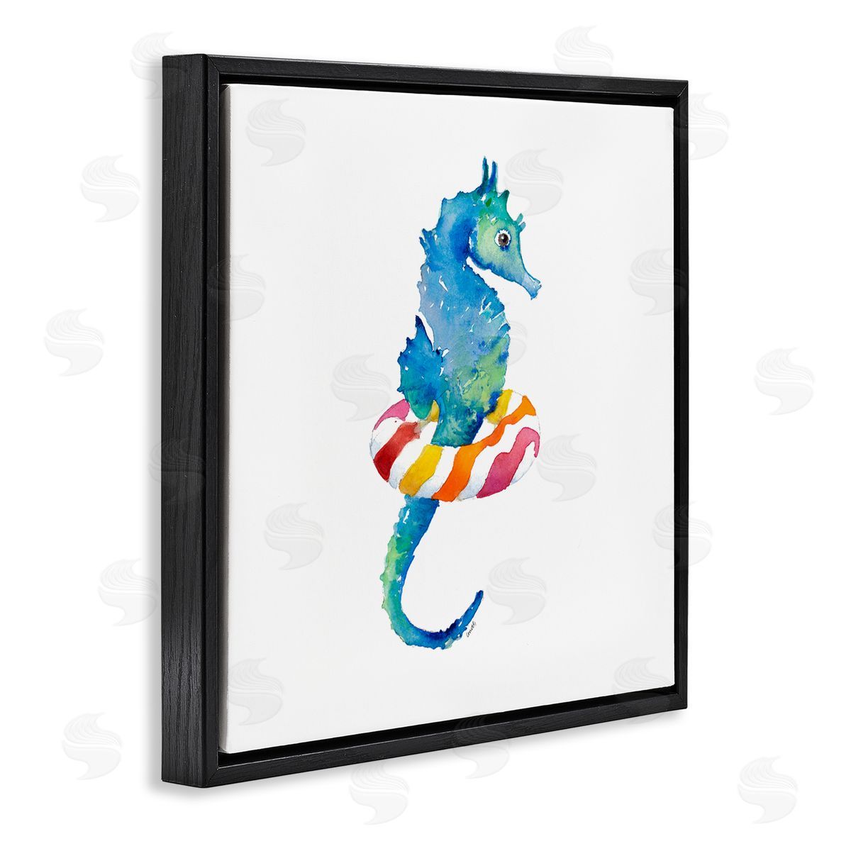 Lanie Loreth Blue Ombre Seahorse Red Stripe Ring Float Black Floating Frame Canvas Wall Art Print