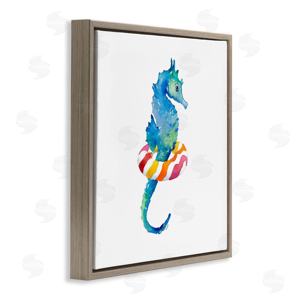 Lanie Loreth Blue Ombre Seahorse Red Stripe Ring Float Brown Floating Frame Canvas Wall Art Print