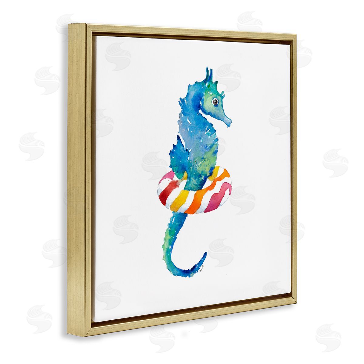 Lanie Loreth Blue Ombre Seahorse Red Stripe Ring Float Gold Floating Frame Canvas Wall Art Print