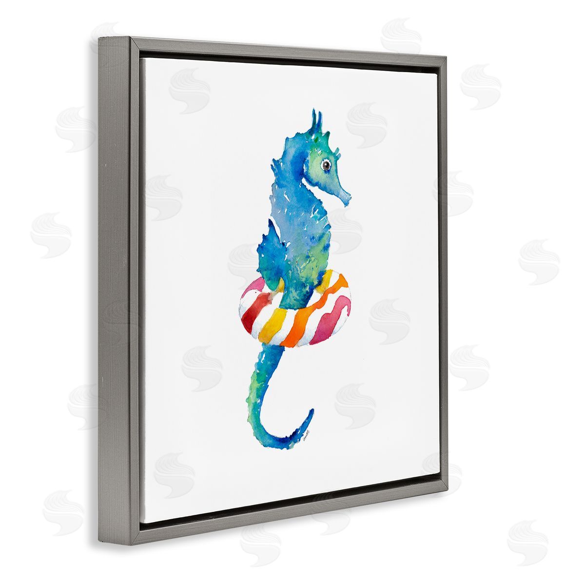 Lanie Loreth Blue Ombre Seahorse Red Stripe Ring Float Gray Floating Frame Canvas Wall Art Print