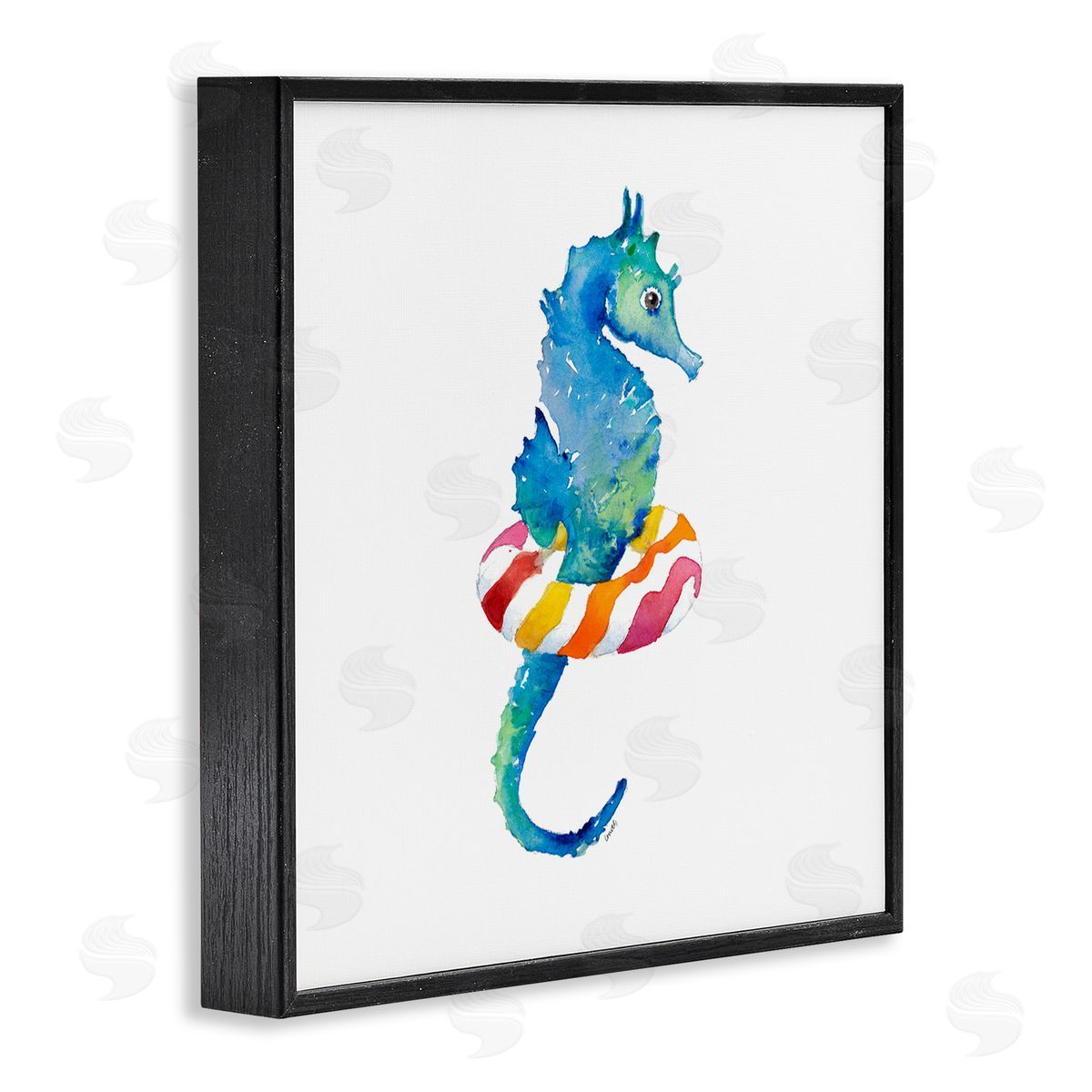 Lanie Loreth Blue Ombre Seahorse Red Stripe Ring Float Black Framed Glicee Wall Art Print