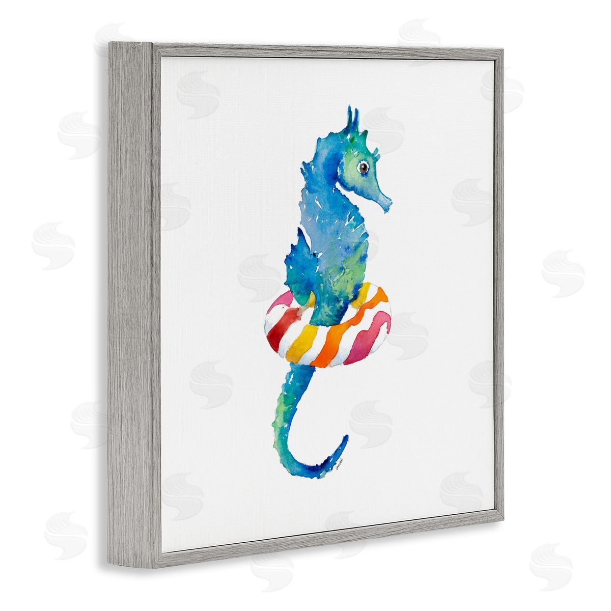 Lanie Loreth Blue Ombre Seahorse Red Stripe Ring Float Gray Framed Glicee Wall Art Print