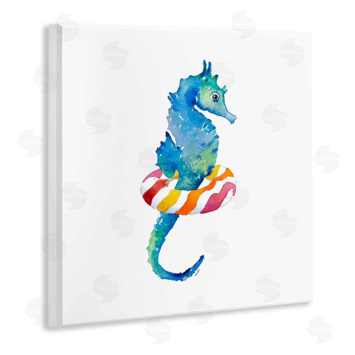 Lanie Loreth Blue Ombre Seahorse Red Stripe Ring Float Wooden Wall Plaque Art Print