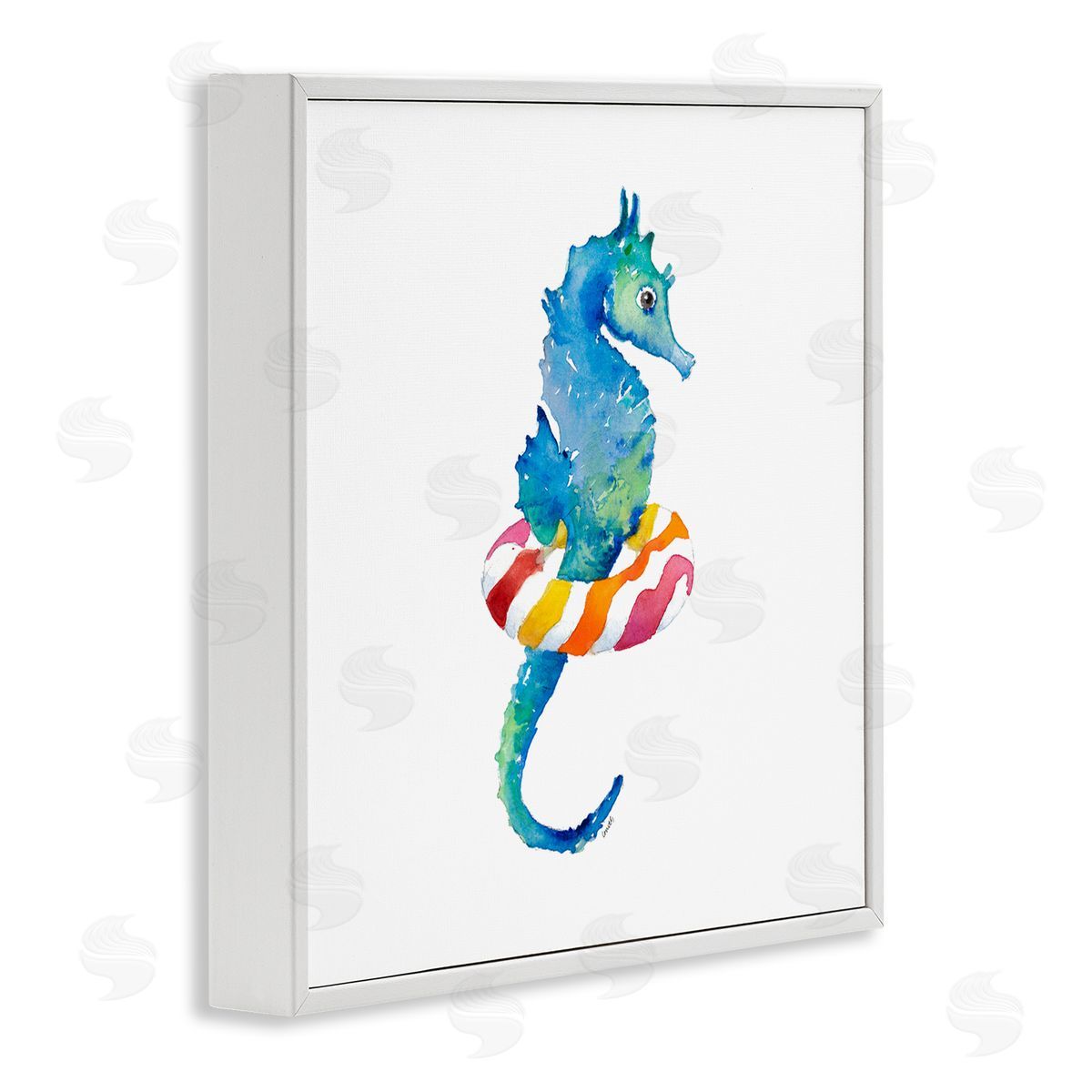Lanie Loreth Blue Ombre Seahorse Red Stripe Ring Float White Framed Glicee Wall Art Print