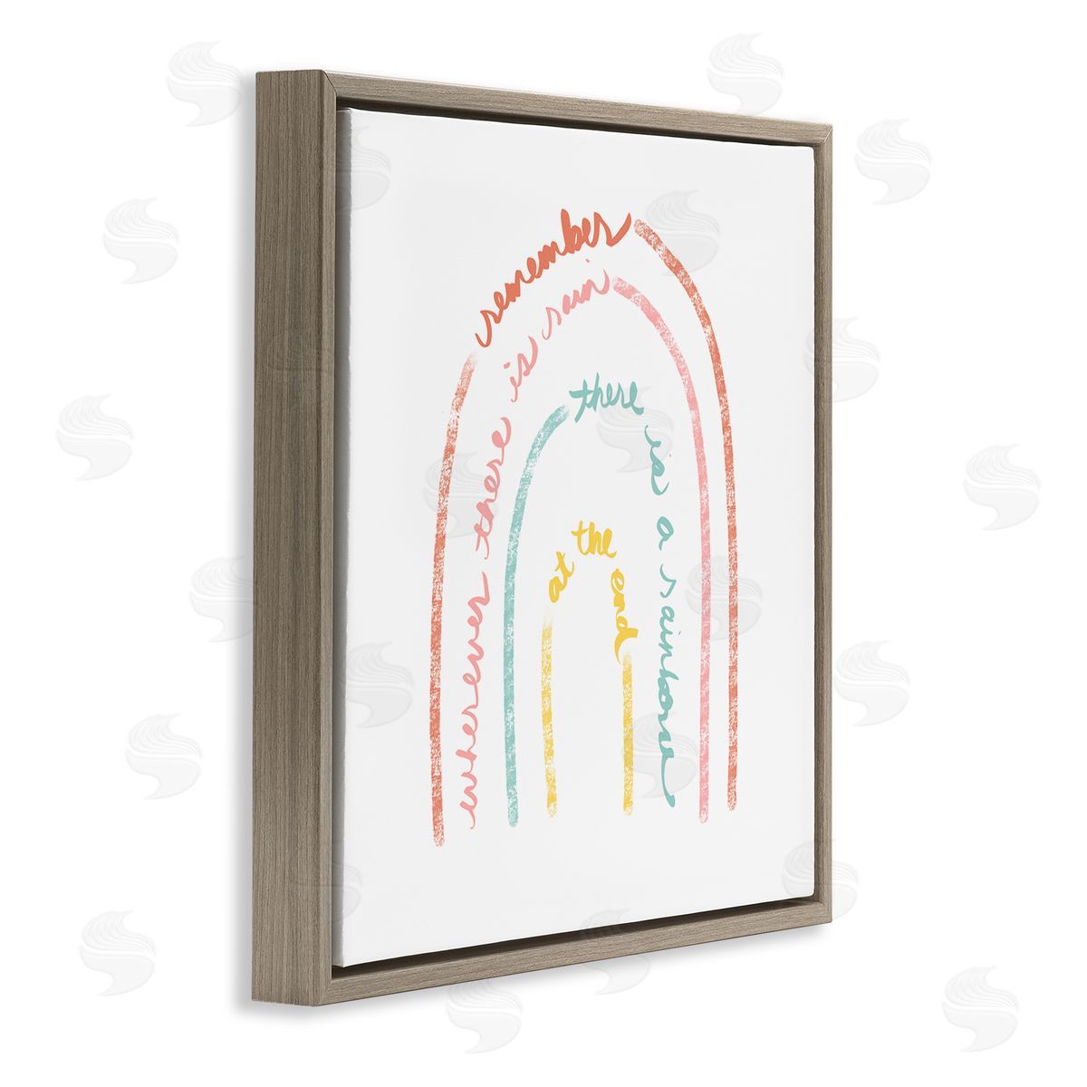 Anna Quach Remember Where There Is Rain Phrase Text Rainbow Brown Floating Frame Canvas Wall Art Print