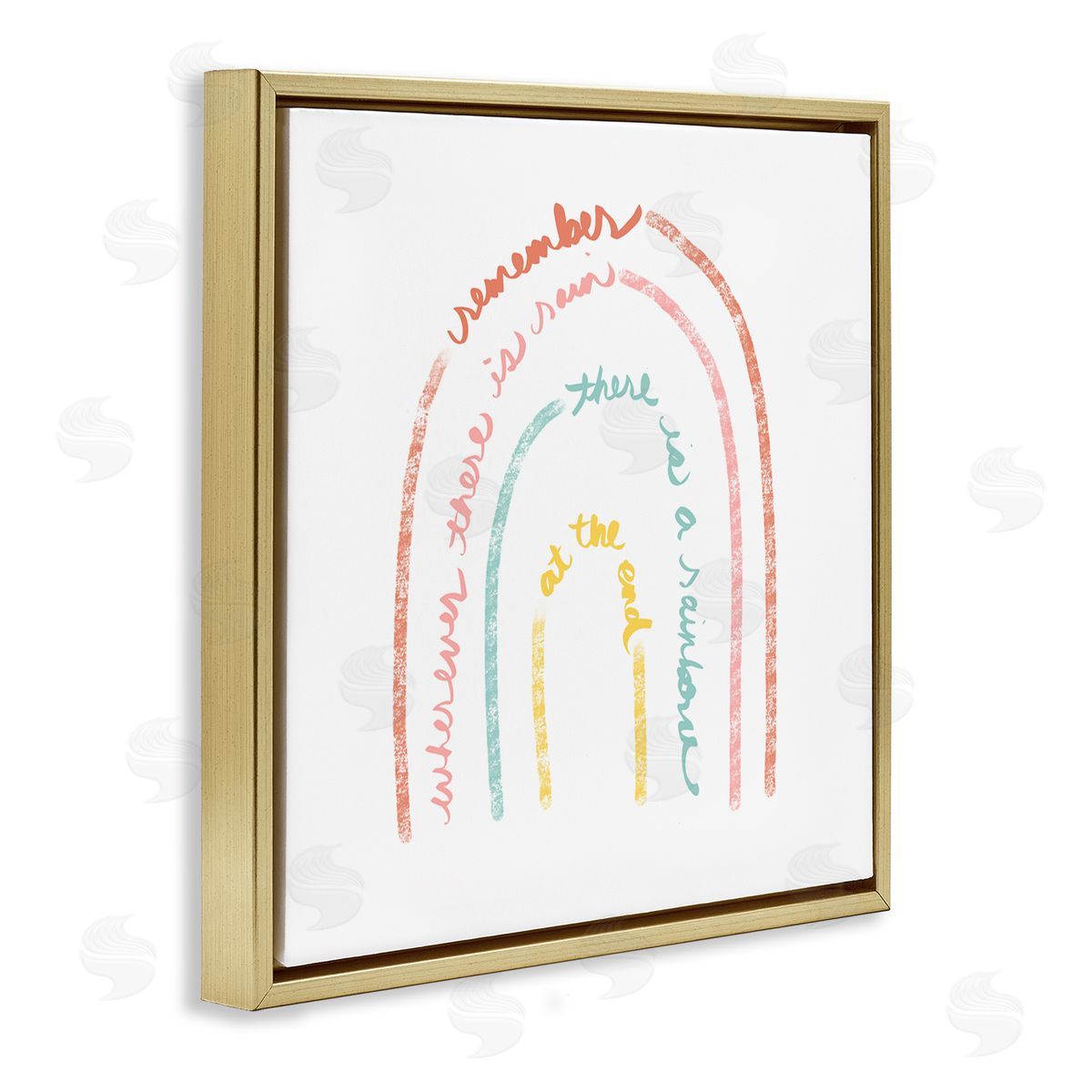 Anna Quach Remember Where There Is Rain Phrase Text Rainbow Gold Floating Frame Canvas Wall Art Print