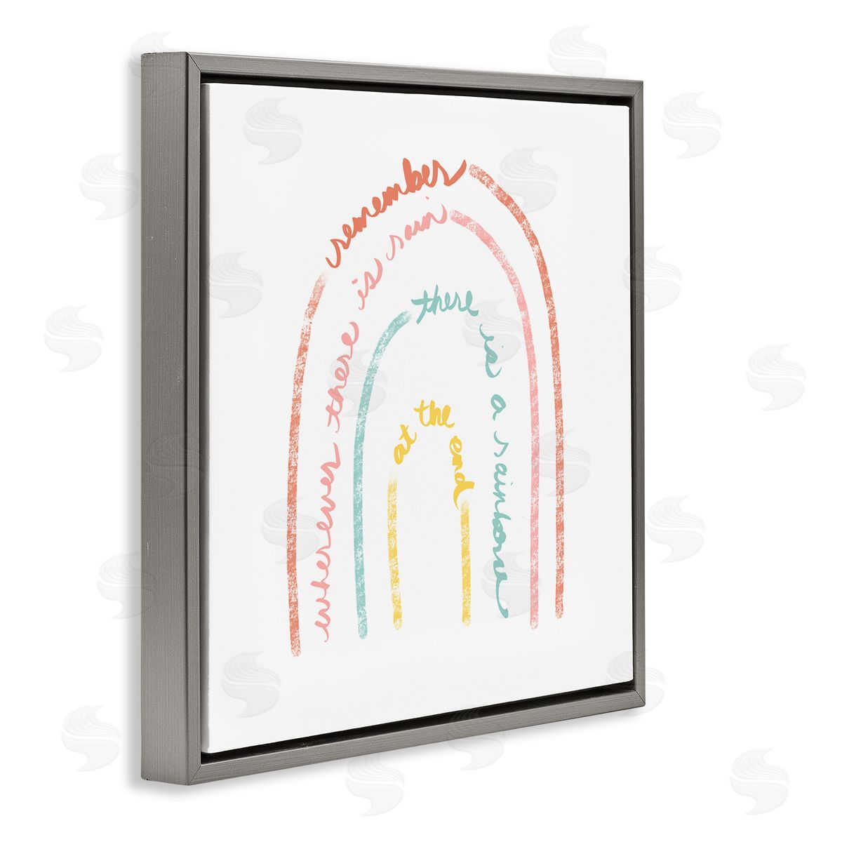 Anna Quach Remember Where There Is Rain Phrase Text Rainbow Gray Floating Frame Canvas Wall Art Print