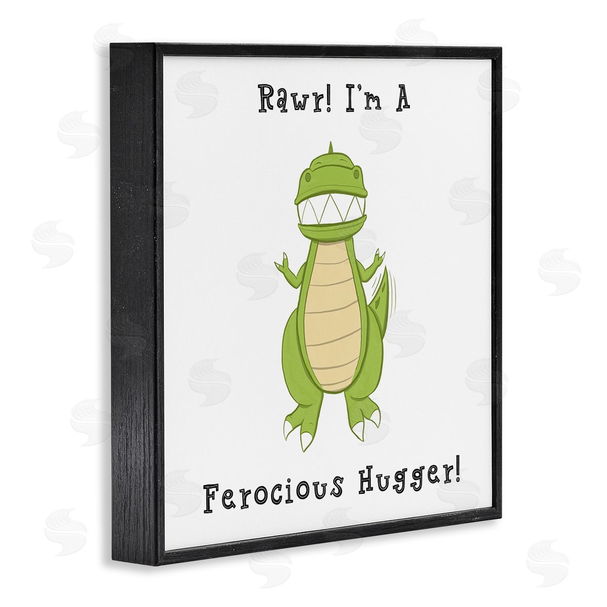 Hugo Edwins Rawr Ferocious Hugger Happy Green Dinosaur Smiling T-Rex Black Framed Glicee Wall Art Print