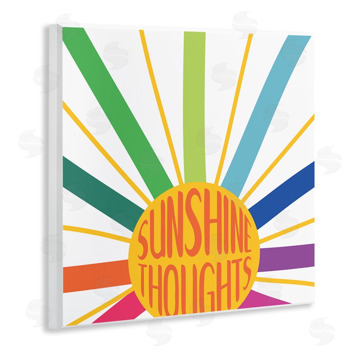 SD Graphics Studio Sunshine Thoughts Phrase Rainbow Sunrise Striped Rays Wooden Wall Plaque Art Print
