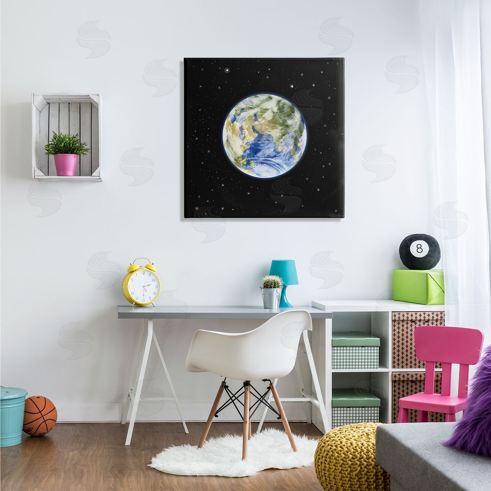 Grace Popp Planet Earth Surrounded By Stars Outer Space Sky Canvas Wall Art in Room