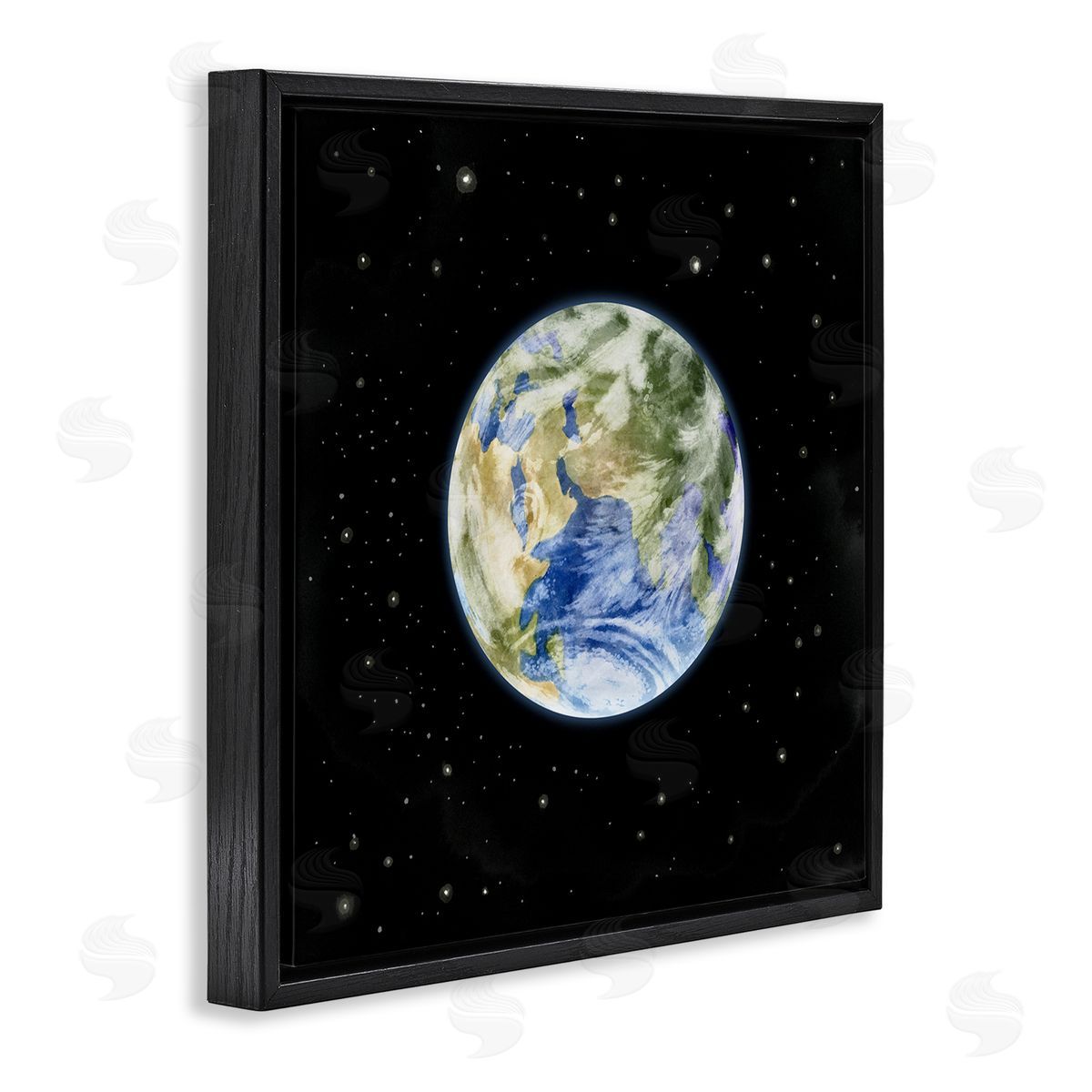 Grace Popp Planet Earth Surrounded By Stars Outer Space Sky Black Floating Frame Canvas Wall Art Print