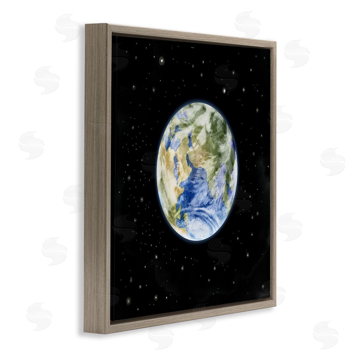 Grace Popp Planet Earth Surrounded By Stars Outer Space Sky Brown Floating Frame Canvas Wall Art Print