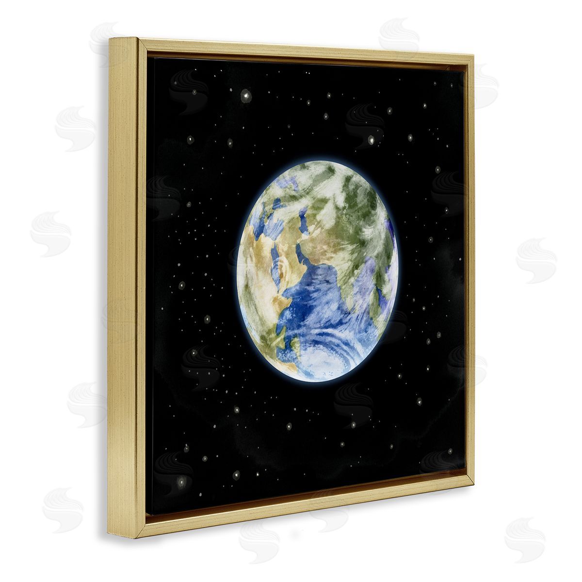 Grace Popp Planet Earth Surrounded By Stars Outer Space Sky Gold Floating Frame Canvas Wall Art Print