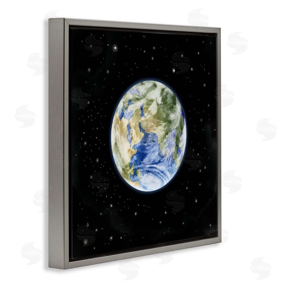 Grace Popp Planet Earth Surrounded By Stars Outer Space Sky Gray Floating Frame Canvas Wall Art Print