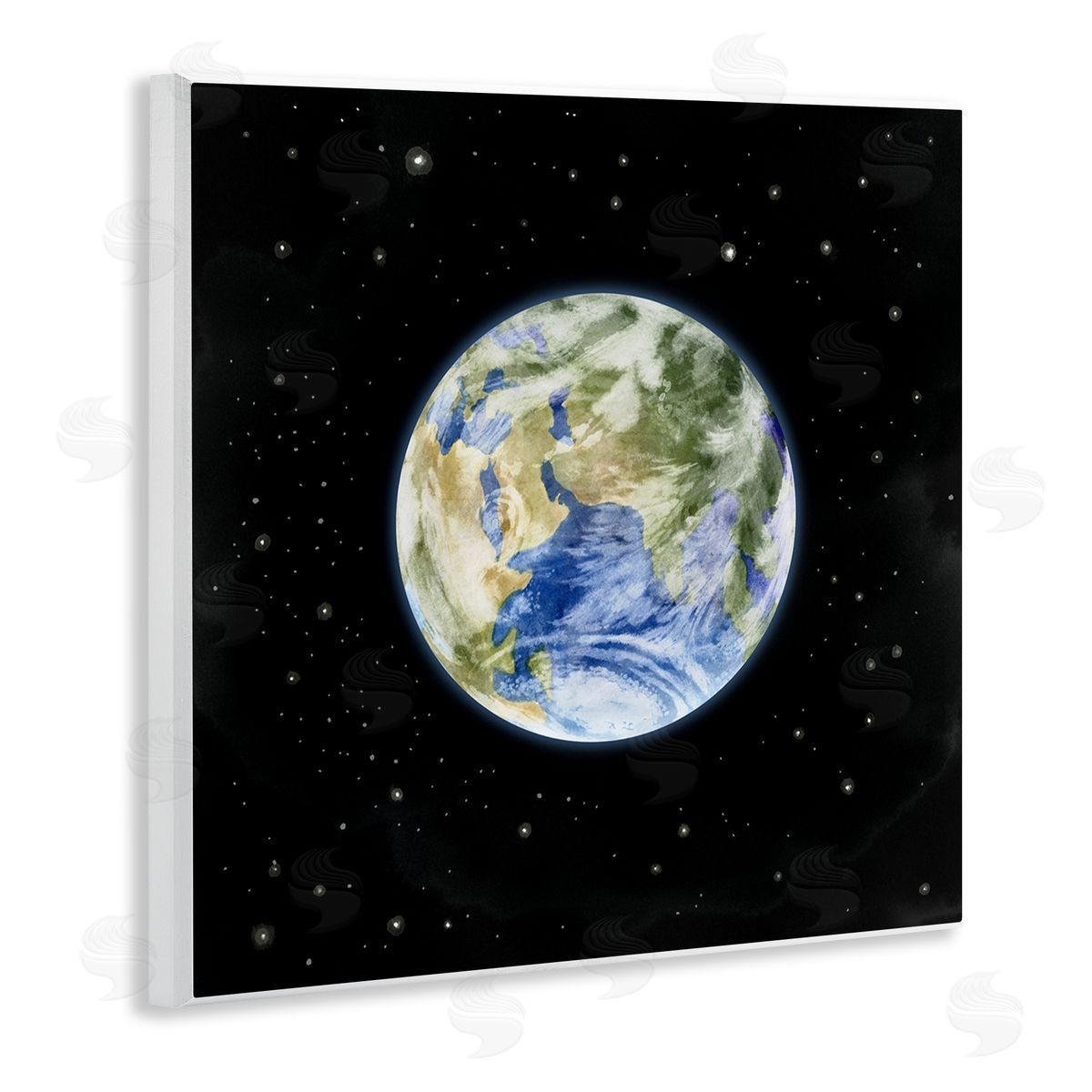 Grace Popp Planet Earth Surrounded By Stars Outer Space Sky Wooden Wall Plaque Art Print