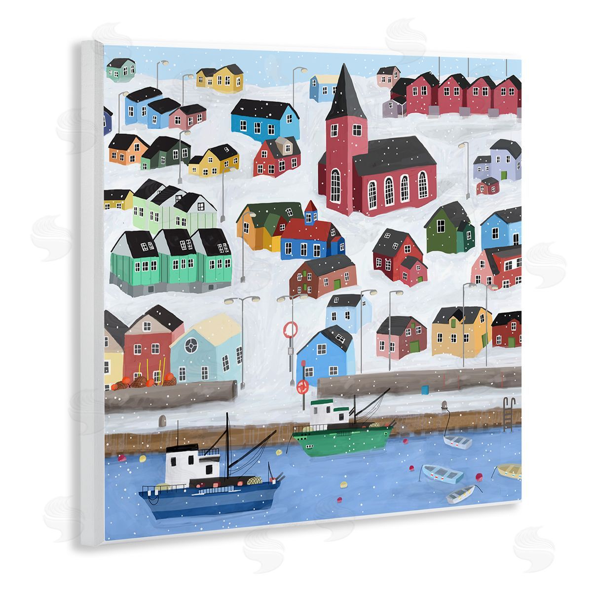 Carla Daly Greenland Winter Harbor Cityscape Snowy Landscape Wooden Wall Plaque Art Print