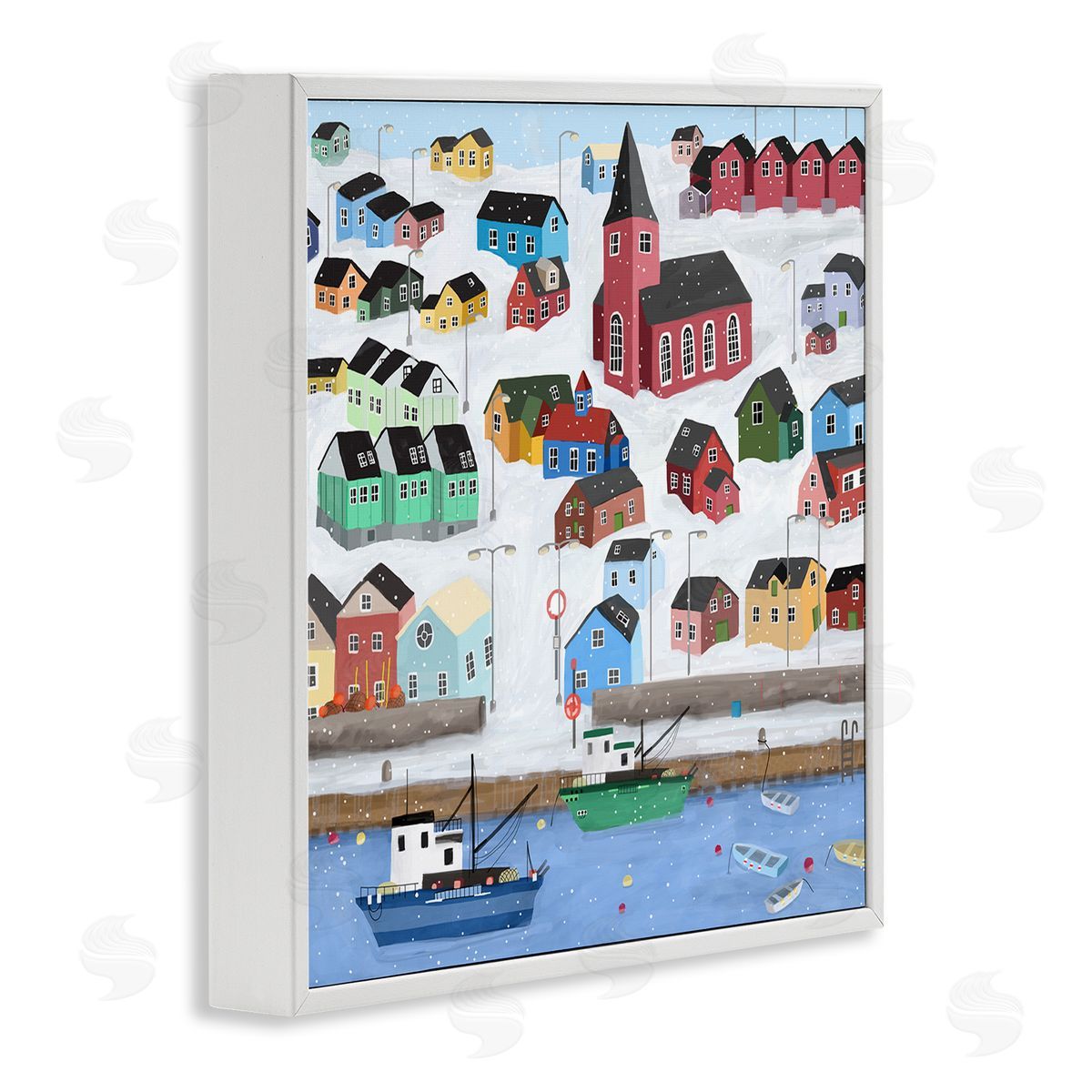 Carla Daly Greenland Winter Harbor Cityscape Snowy Landscape White Framed Glicee Wall Art Print