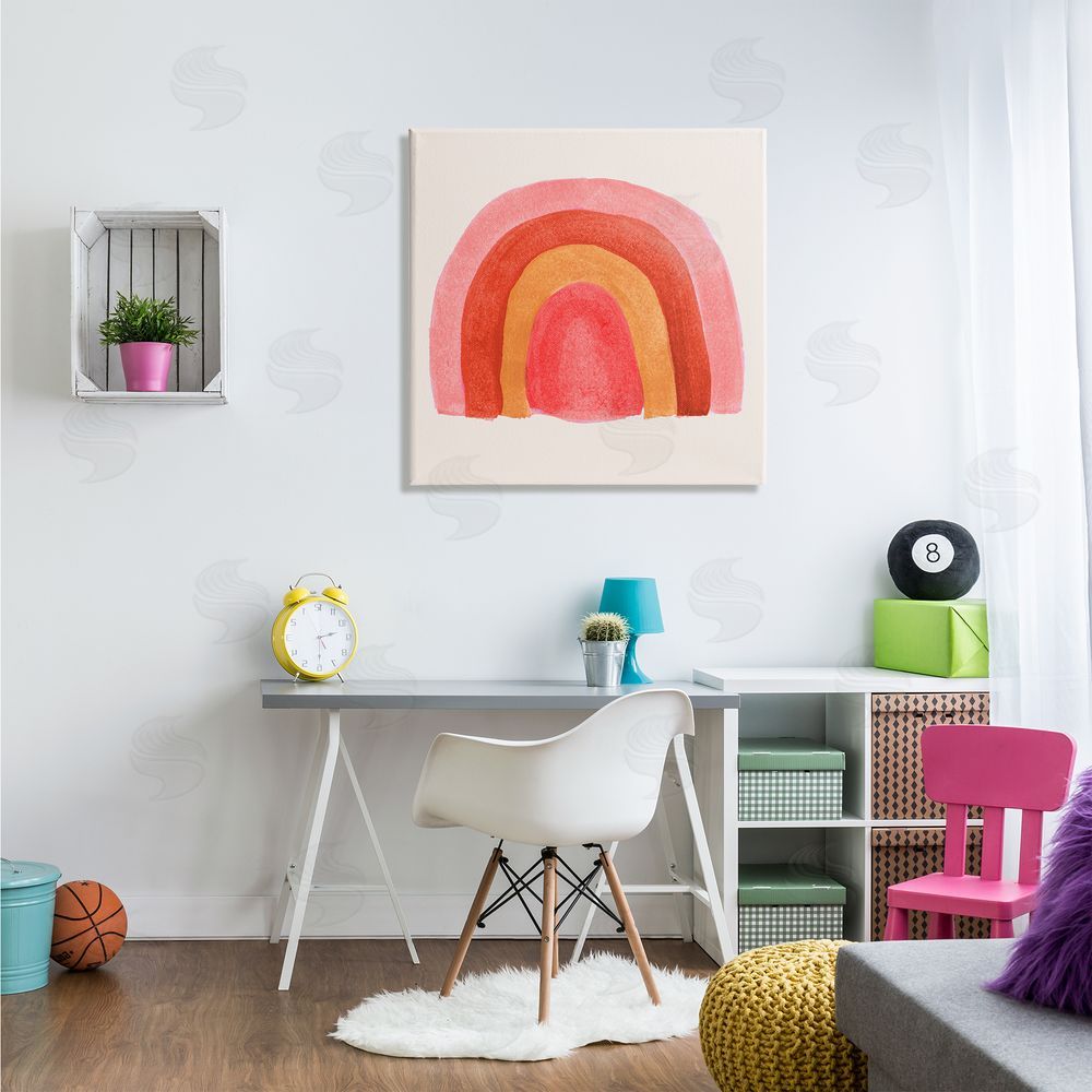 Emily Navas Bold Red Pink Rainbow Four Layered Arches Canvas Wall Art in Room
